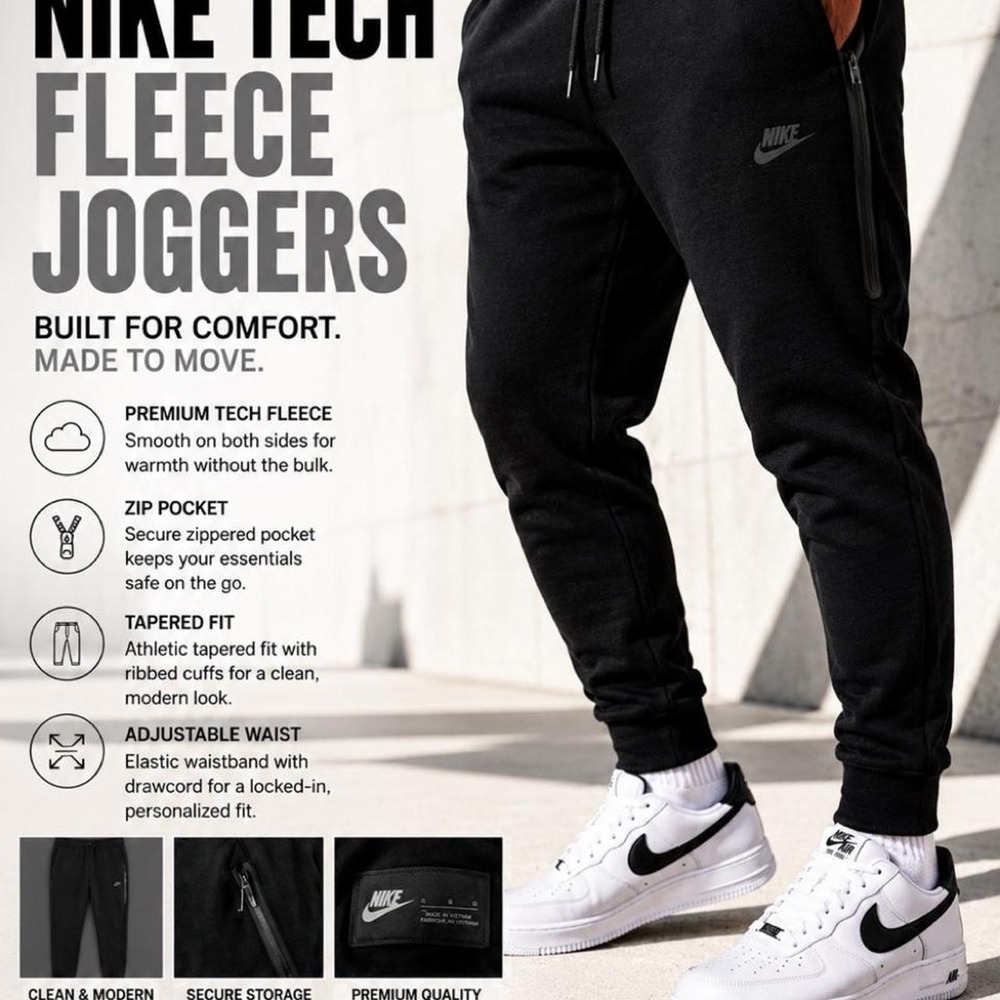 Nike Tech Fleece Joggers Men's Large Black Sweatpants Athletic